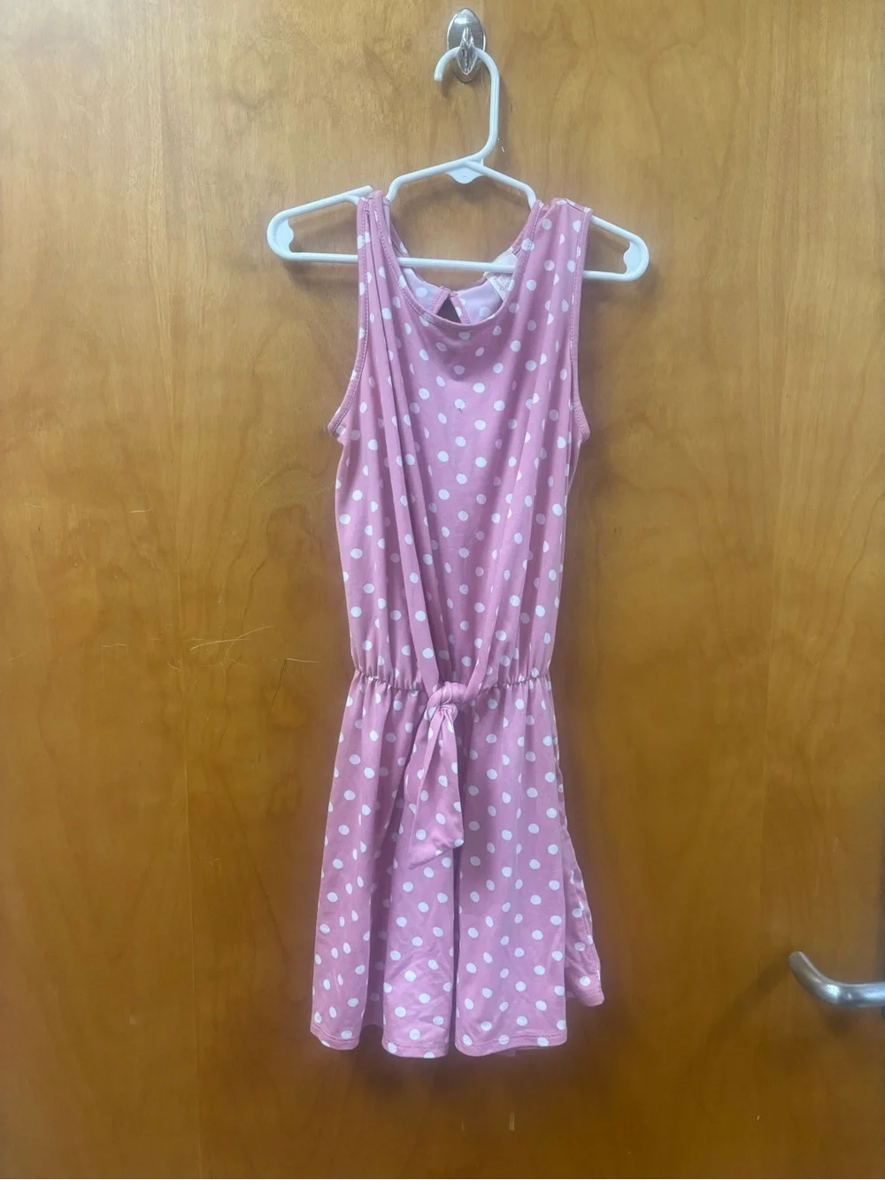 Girls Pink Polka Dot Tie-Waist romper